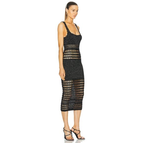 💕RETROFETE💕 Avril Knit Crochet Dress ~ Metallic Black and Gold Medium - Picture 3 of 16